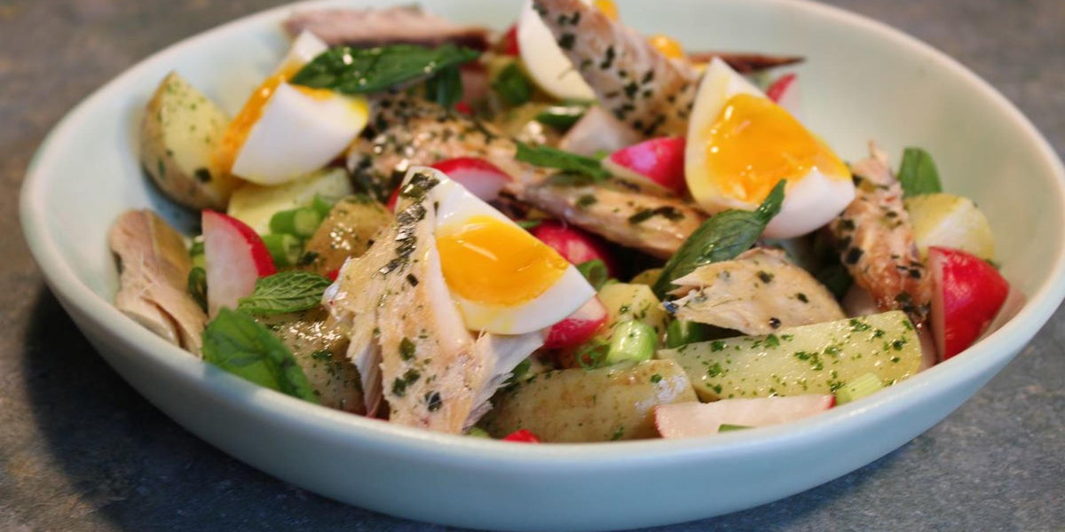 Smoked mackerel and potato salad, with a fudgy egg and radishes– Frank ...