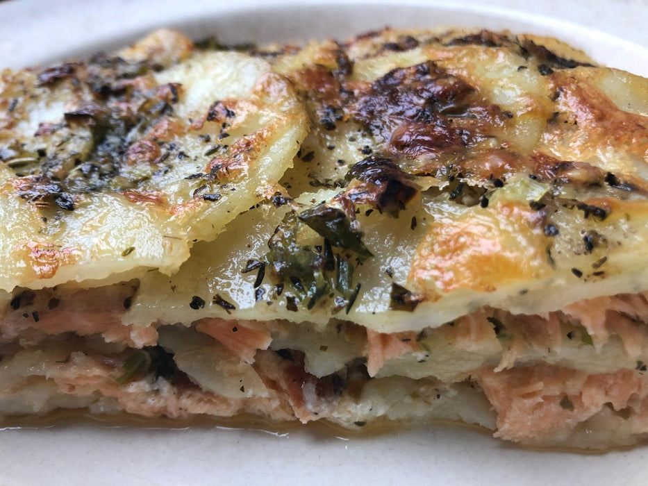 C&C - Potato Gratin, Spring onion & Hederman Hot Smoked Salmon